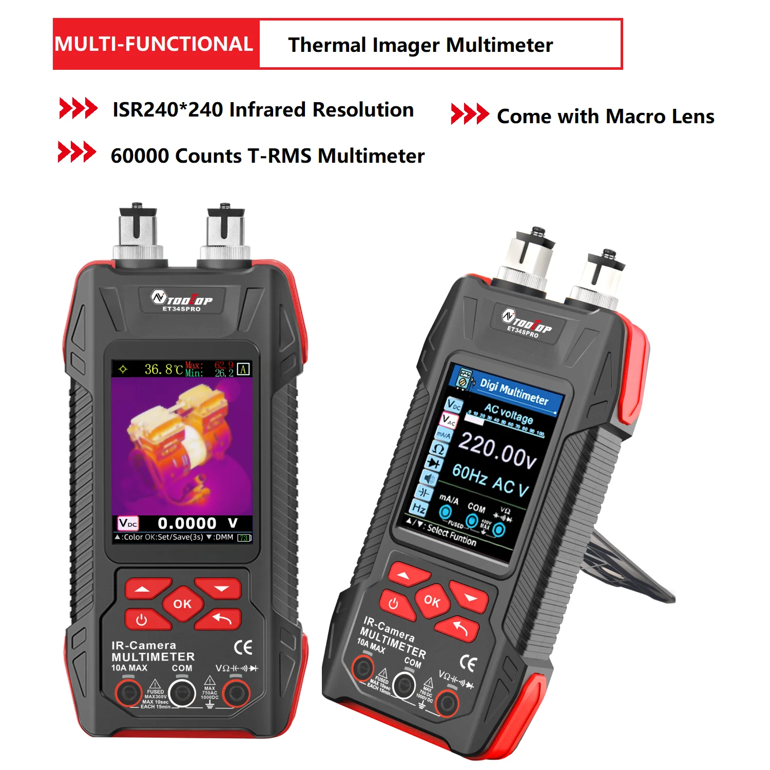 TOOLTOP ET34S ET34SPRO 2-in-1 Thermisches Multimeter 240×240 ISR-Auflösung 60000 Zähle PCB-Schaltkreis-Reparatur-Messwerkzeug