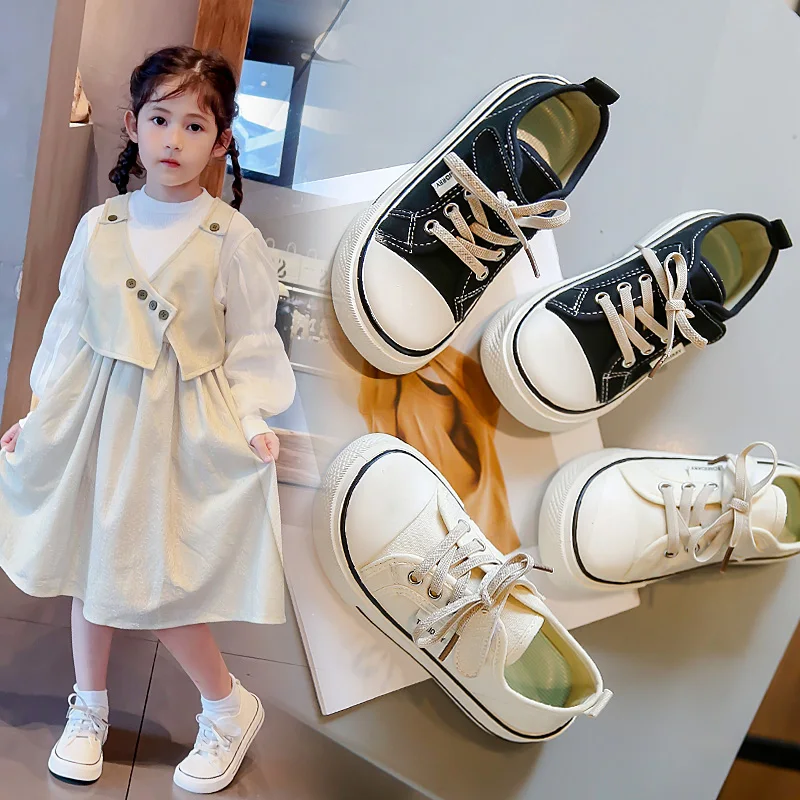 2024 New Summer Children's Shoes for Girls and Large Children Casual Breathable Soft Soled Canvas Shoes  Level All-match Shoes