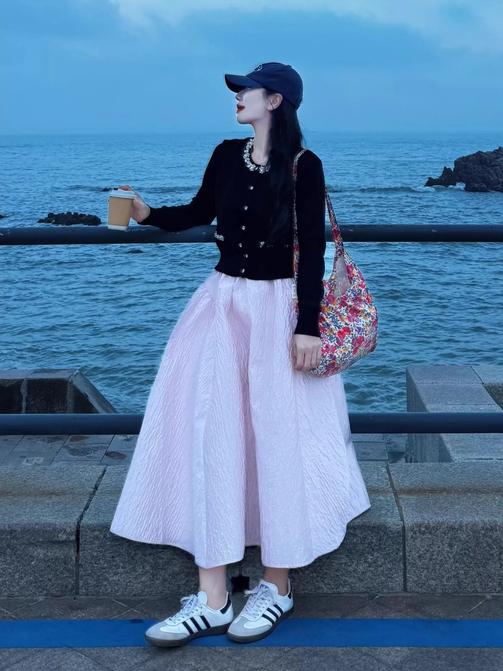 

Spring New Sle Small Fraance round Ne ort Knitted Open Cardigan plus Size Fat MM High Waist Skirt Two Piece Set