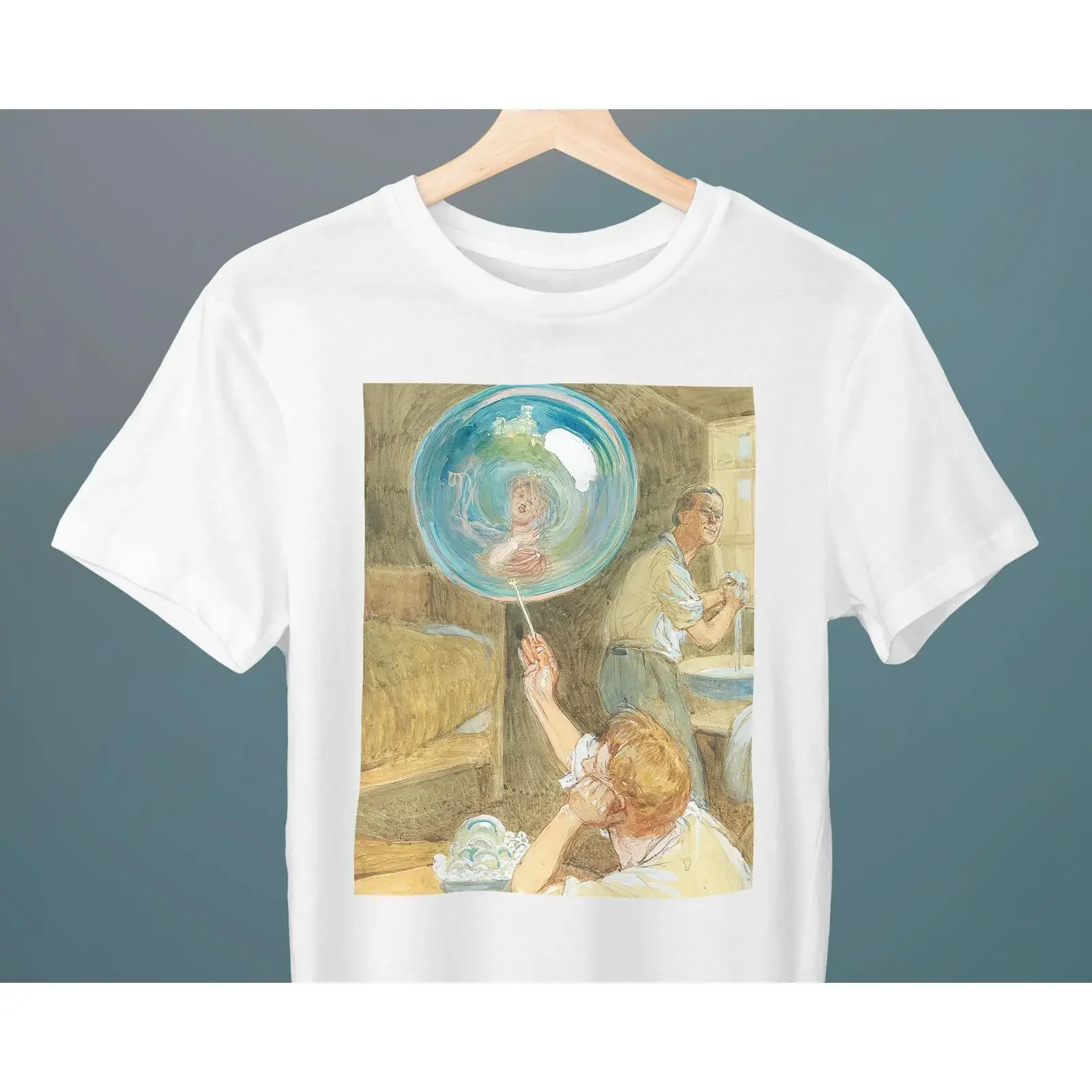 A Dreaming Boy Blowing Bubbles Ludwig Koch Painting Art T Shirt for Lover vintage Washed Comfortable Slightly Soft Unisex