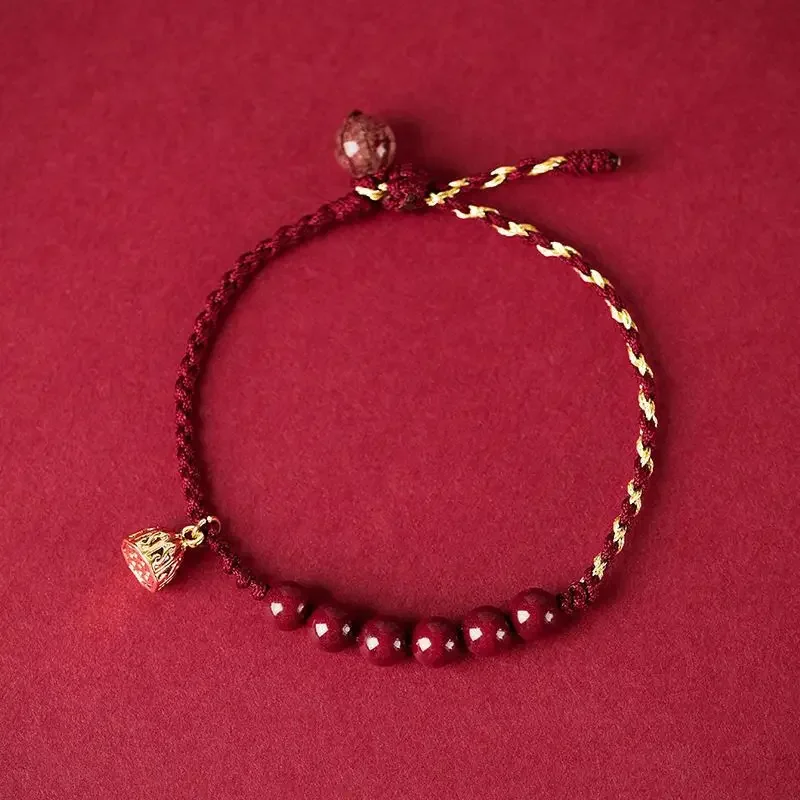 

Mencheese New Lucky Lotus Cinnabar Bracelet Woven Red Rope Girlfriends Couple Bracelet Golden Lotus Lucky Purple Gold Sand