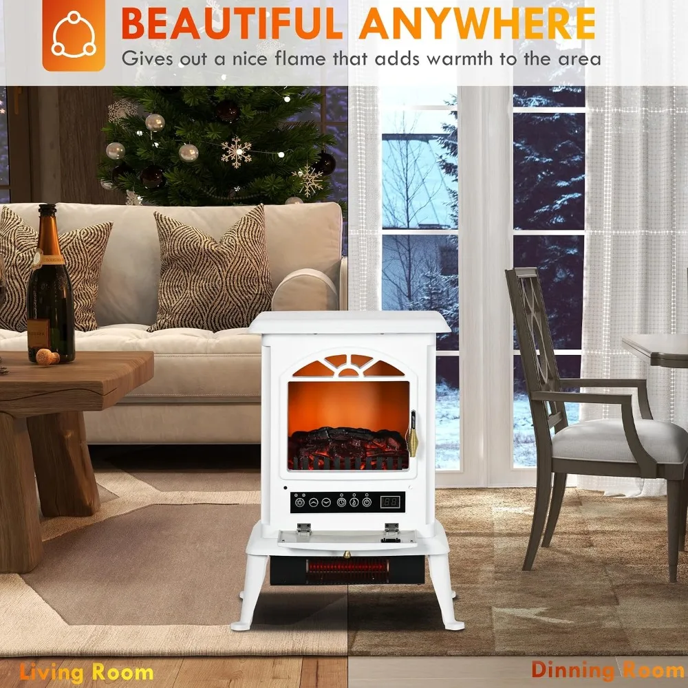 23" Electric Infrared Fireplace Stove Realistic Log Flame White