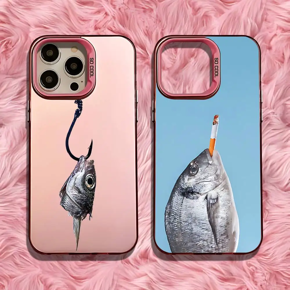 

Fishhook Fish Phone Case For iPhone 16,15,14,13,12,11,Pro,Max,Plus,Mini,SE Anti Fall Pink Matte Hard Bumper