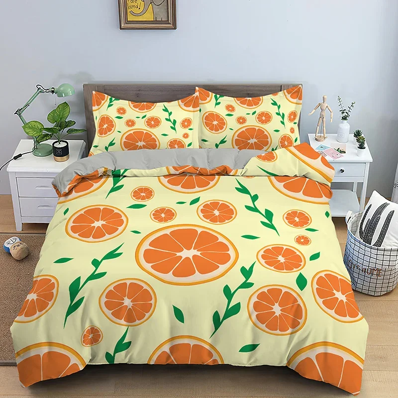 Kids Orange Duvet Cover King Queen Fruit Tangerine Bedding Set Tropical Botanical Comforter Cover 2/3pcs Polyester Quilt Cover