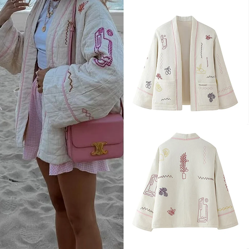 

Z Women's Long Sve Cotton Jaet Winter Loose Design Embroidered Kimono Sle Outerwear Polyester Fiber Regular Length