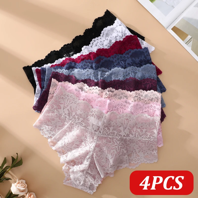 4 Teile/satz Sexy Spitze Stern Hohe Taille Thongs Höschen Weibliche Aushöhlen Perspektive G-string Mädchen Einfarbig Intime Dessous S-XX