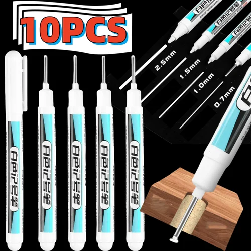 Bolígrafo de cabeza larga de 10-1 Uds., 0,7/1/1,5/2, 5mm, resistente al agua, no se decolora, bolígrafo perforador de Metal, herramientas de decoración para electricista y carpintería