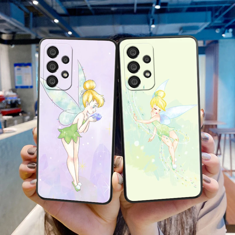 Disney Tinker Bell Princess For Samsung A55 A35 A25 A15 A14 A73 A53 A13 A05S A03S A02S A71 A52 A32 Black Soft Phone Case image 2