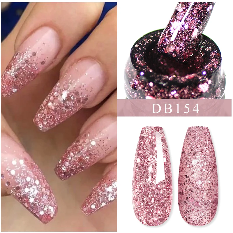 Mtssii 6ml Glitter Sequins Gel Nail Polish Nails Semi-permanent Varnishes Uv Nail Glitter Gel For Manicure Base Uv Coat Nail Art