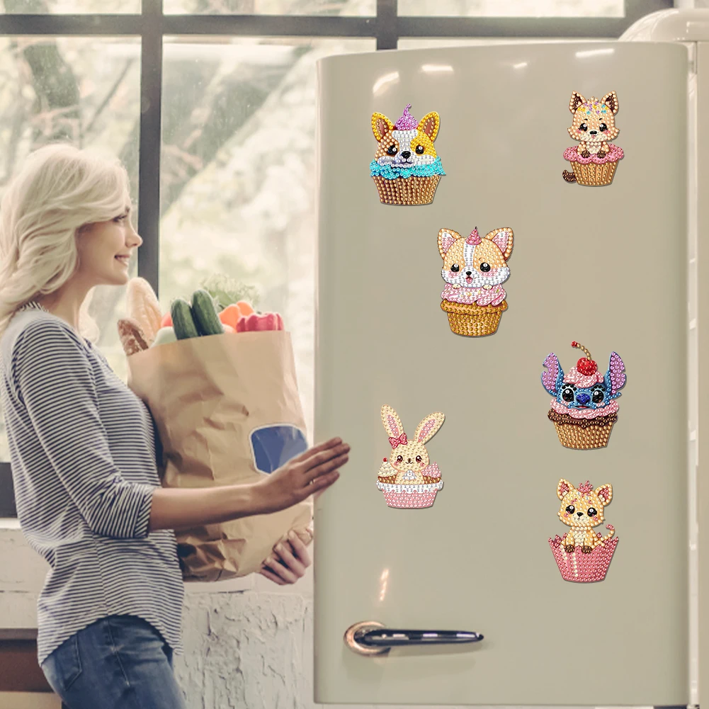 6pcs Acrylic DIY Animals Diamond Painting Magnets DIY Art Fridge Magnet Refrigerator Sticker Refrigerator Diamond Art Magnets