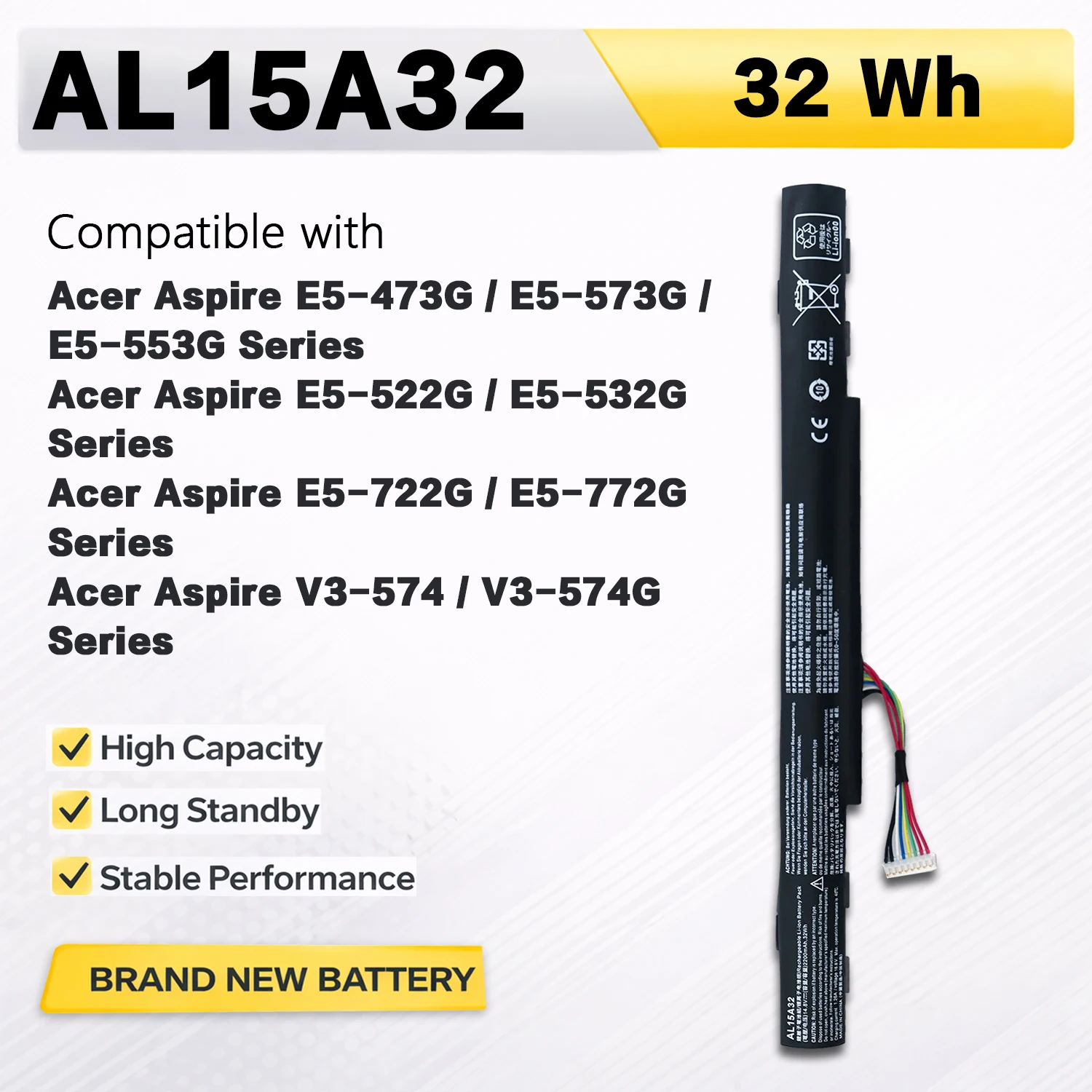 PowerHub AL15A32 14.8V 32Wh 2200mAh Laptop Battery For Acer Aspire E5-473G E5-573G E5-553G E5-772G V3-574G E5-522G E5-532 E5-722
