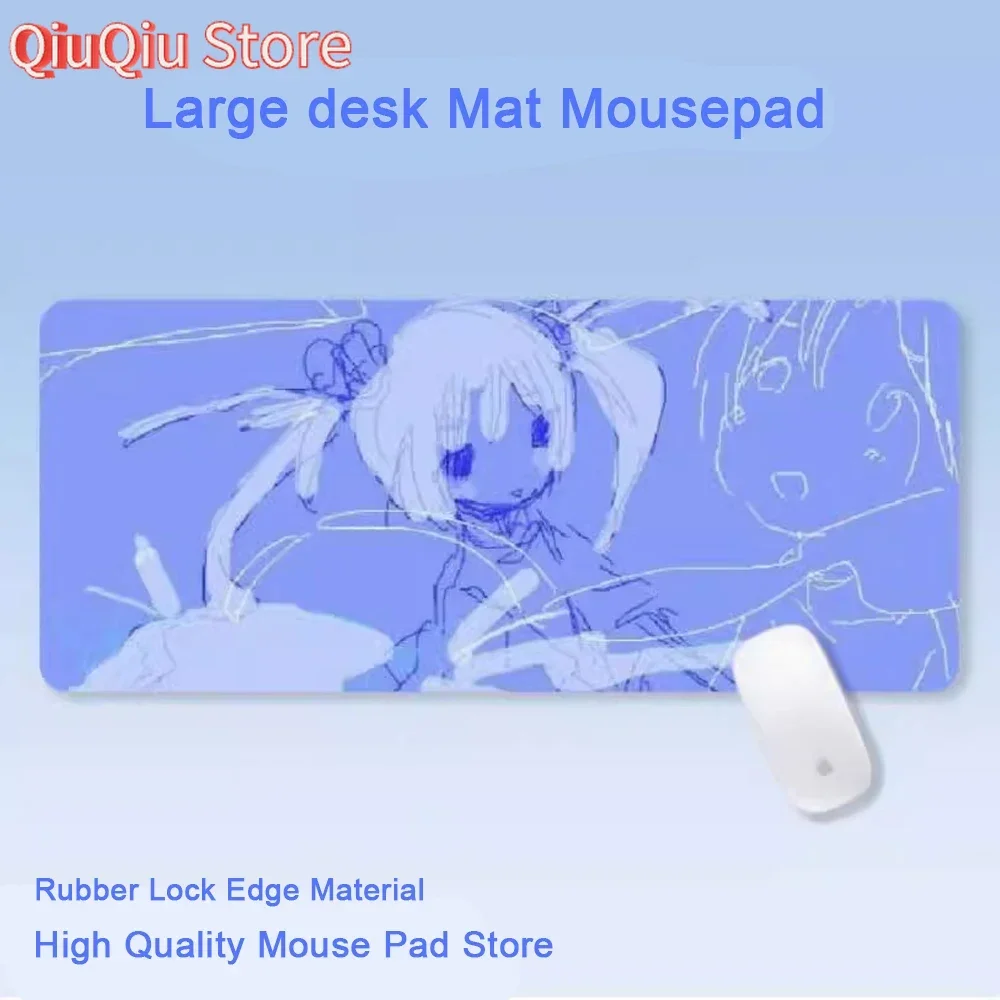 لوحة ماوس كبيرة زرقاء اللون مرسومة يدويًا من Anime Gamer Girl مقاس XXL حصيرة مكتبية إبداعية لطيفة مع قاعدة مطاطية غير قابلة للانزلاق لإعداد المكتب والألعاب