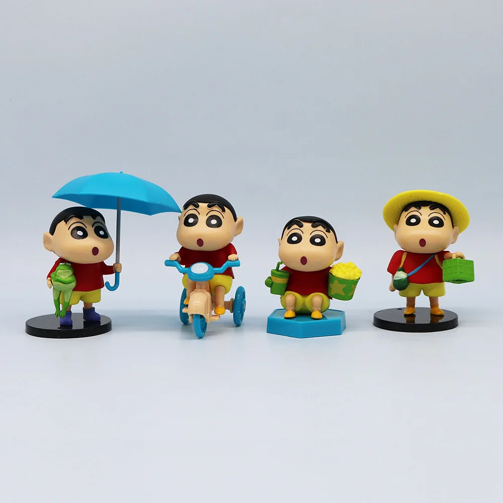 6pcs/set Anime Crayon Shin-chan kawaii Q Version Cycling posture Action Figure PVC Model Statue Toys Desk Decor Gifts boxed