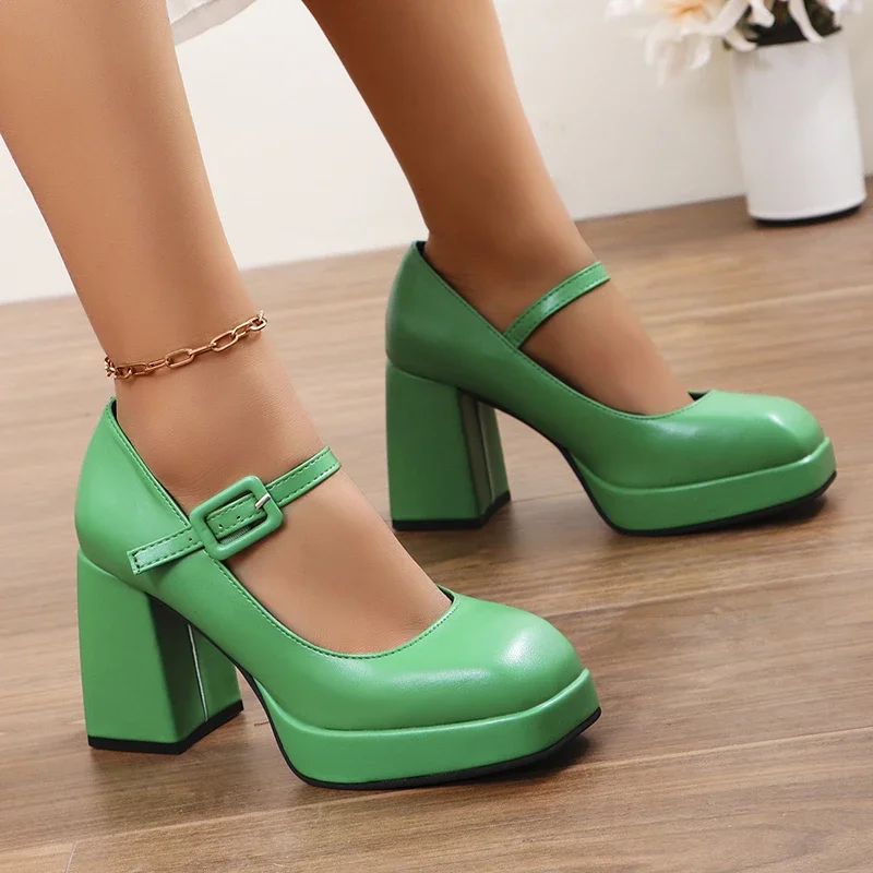 High Heels Mary Jane Shoes Women 2024 Spring New Fashion Chunky Platform Pumps Woman Ankle Buckle Party Lolita Shoes Plus Size