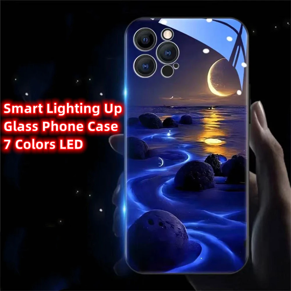 

Nice Lunar Sea Design Luminous LED Phone Case Call Flashing Cover For Samsung S24 S23 S22 S21 S20 FE Note 10 20 Plus Ultra A54
