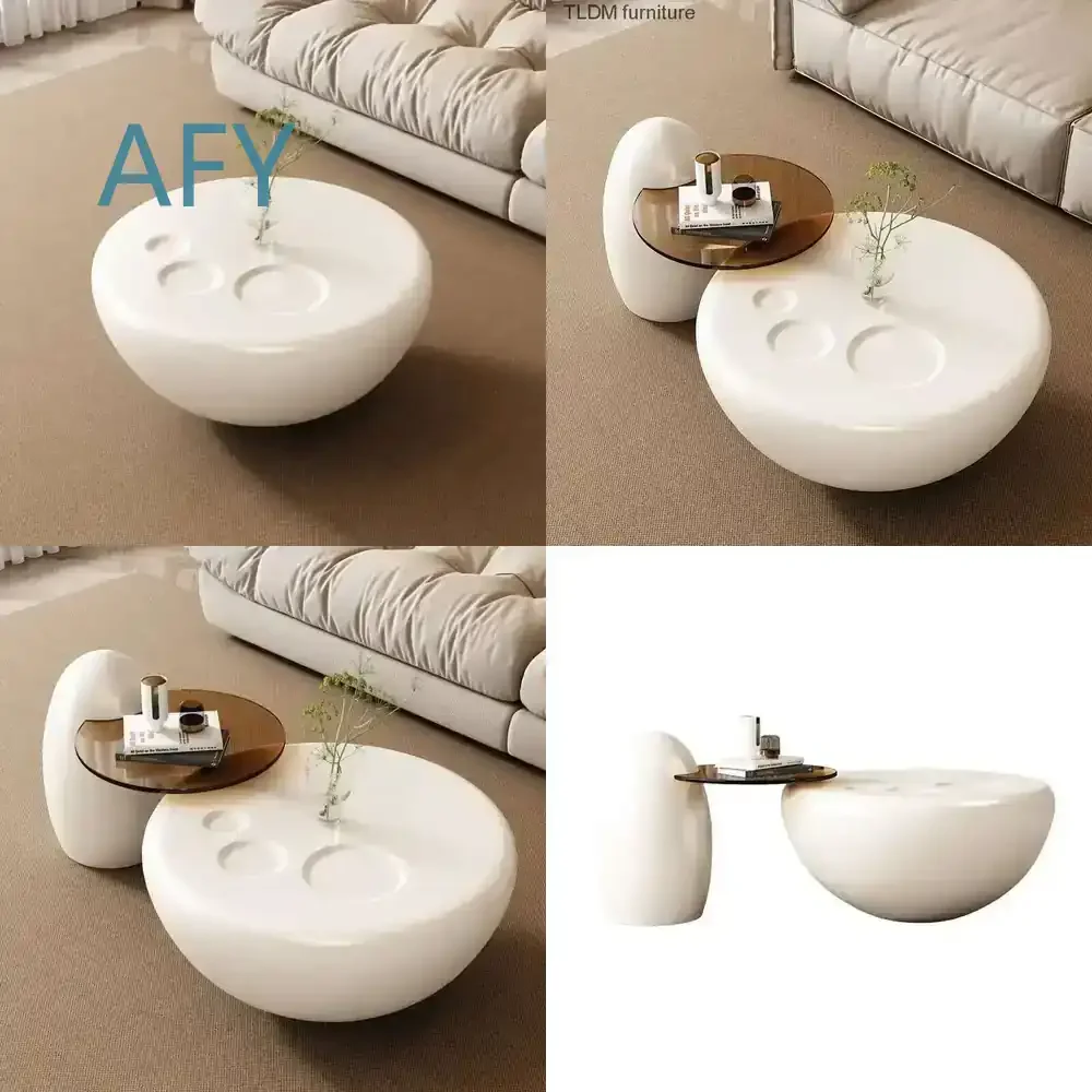 for Modern Glass Coffee Table with Storage Mechanism Round Minimalist Living Room Side Table Auxiliary Salon Furniture