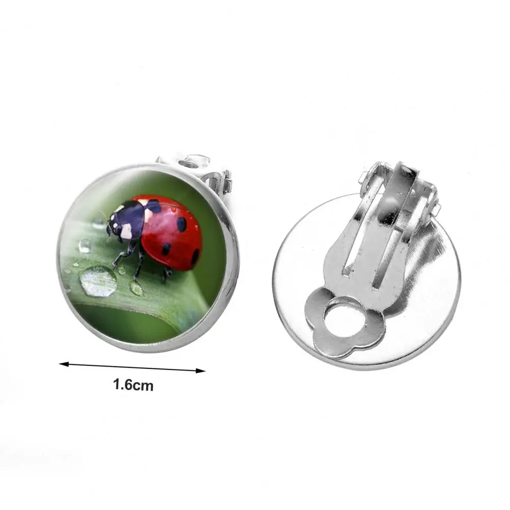 Women's Ear Clips Cute Anti-rust Ladies Glass Ladybug Earrings Hoop Dot Earrings Jewelry Gift Women Clip Earrings Ear Studs