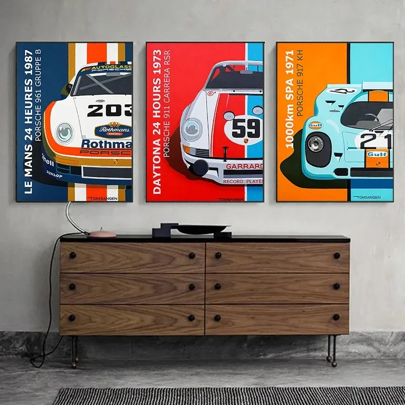 24 Stunden Le Mans 917 Kh Bucht 911 Carrera Rsr 961 Renn Plakat Druck Leinwand Malerei Haupt Dekoration Wand Kunst  Wohnzimmer