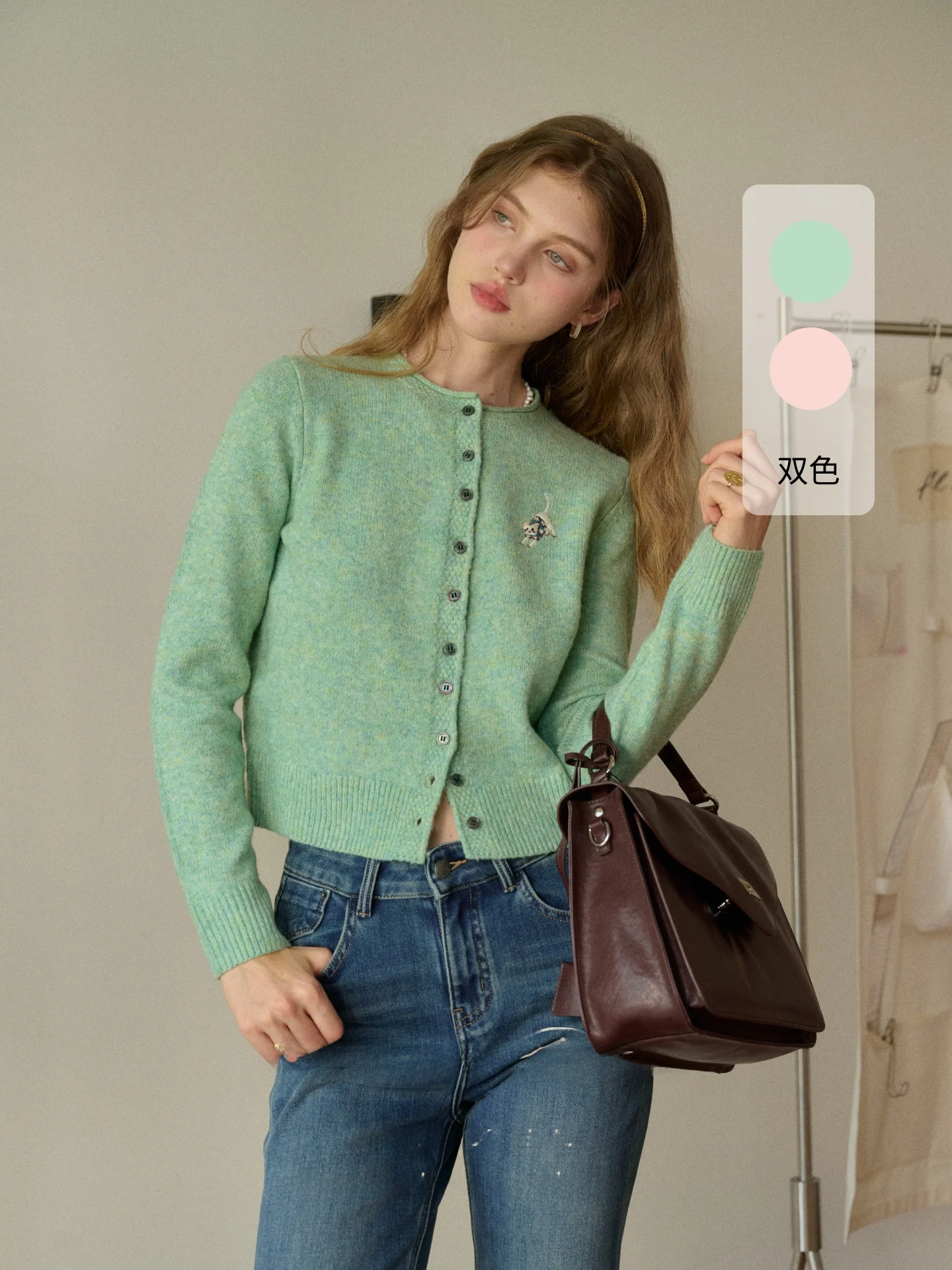 

SimpleRetro Soft Fleece Short Knitted Cardigan Women's Spring Sweater Jacket Embroidered Casual Loose Fit Warmth