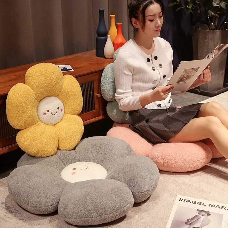 45/70CM Cartoon Flowers Plush Pillow Toys Plant Flowerwith Smile Face Stuffed Soft for Chair Floor Cushion Nice Home Decor