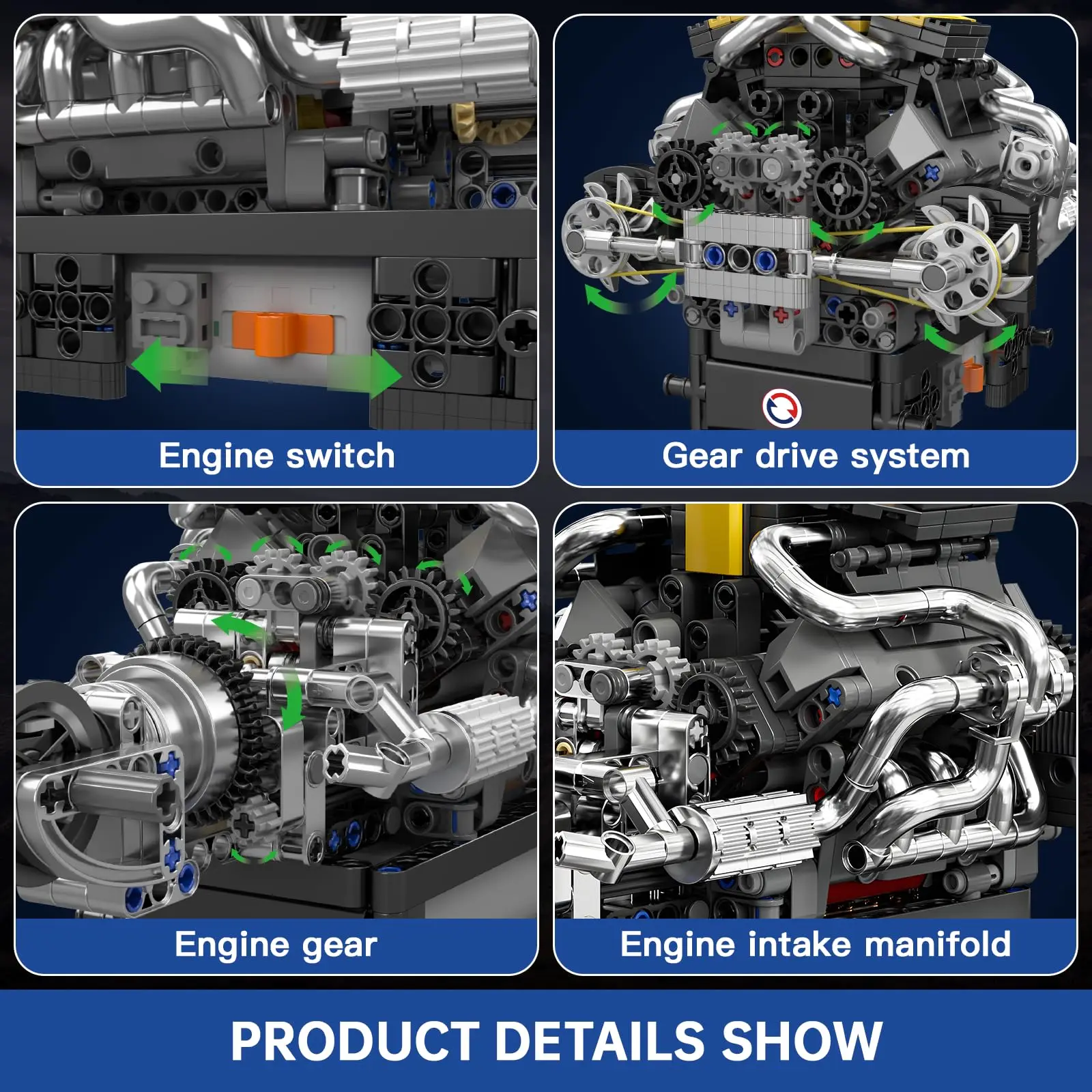 Kit de construção de motor MK 10207 V12 e V8 com modelo STEM de trabalho de motor para adultos e adolescentes 14 +, kit de engenharia mecânica DIY (761 peças