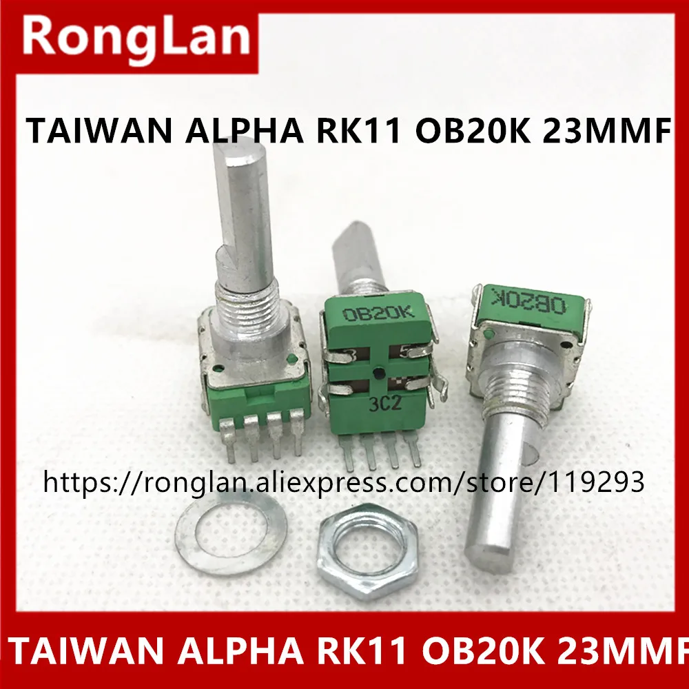 TAIWAN ALPHA RK11 360 degree infinite rotation OB20K B20K handle length 23MMF volume power amplifier potentiometer 4 feet-5PCS