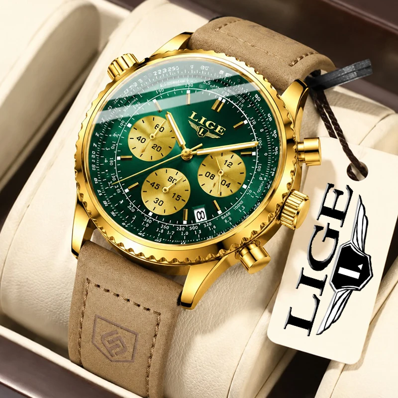 LIGE Business Men Wristwatch Waterproof Luminous Chronograph Sport Man Clock Leather Quartz Fashion Men's Watches Montre Homme