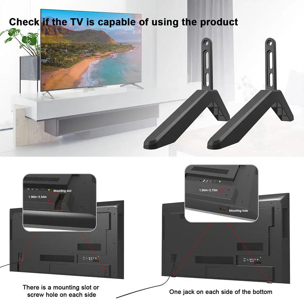 2pcs Universal TV Stand Base Mount For 32-65 Inch Vizio LCD TV Not for LG TV Black Television Bracket Table Holder