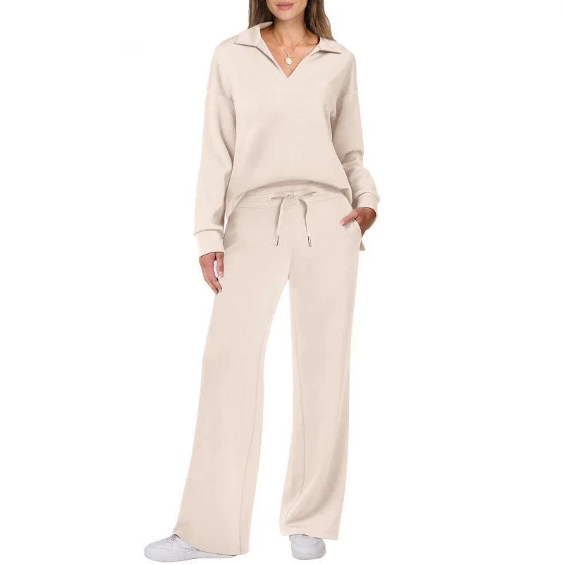 In 2026, Europe, America, Spring And Autumn New Fashion Casual Women's Clothing Long Sleeve Drawstring Solid Color Commuter Pant