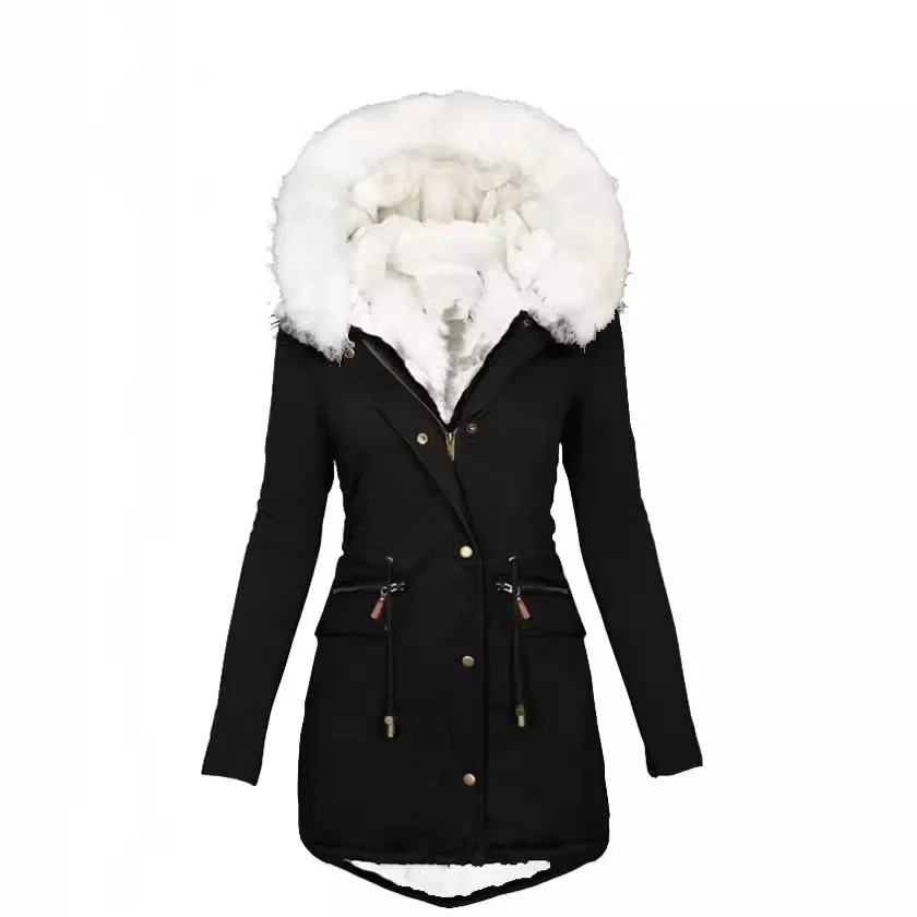 2024 Winter Hot Cotton Clothes Large Women\'s Clothing with Thick Velvet Hoodie Long Cotton Jacket