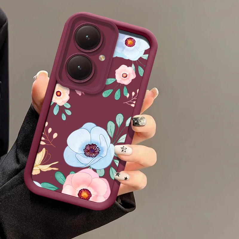 زهرة الأزهار جراب هاتف ل Vivo Y29 Y28 Y27 Y22S Y21T Y38 Y36 Y35 Y33S Y33T Y31 2021 Y30 سيليكون ماتي غطاء مقاوم للصدمات