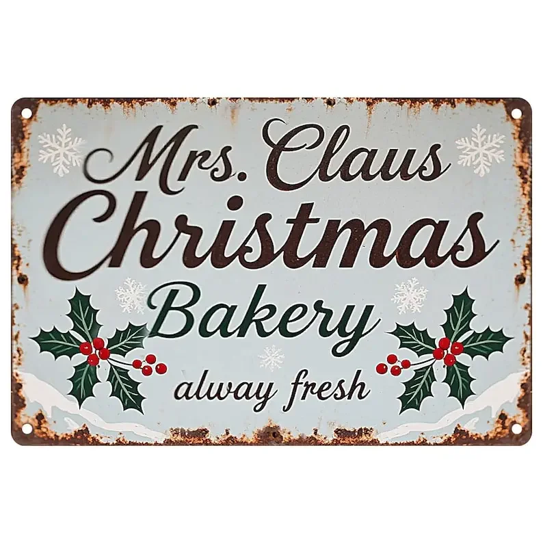 Vintage Mrs. Claus Bakery Metal Sign: Rustic Farmhouse Christmas Decor-8x12in Aluminum Sign