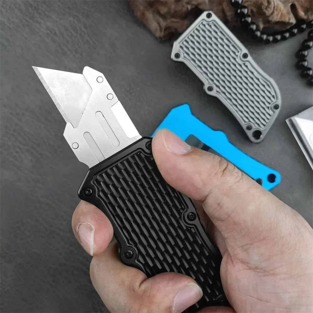 صناديق القاطع في الهواء الطلق سريعة مفتوحة سكين للفرد 440C شفرة مقبض ألمونيوم مع 5 قطعة استبدال شفرة سكينة تكتيكية EDC أداة