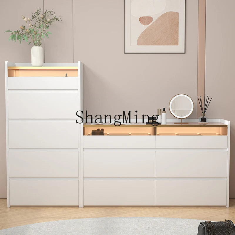 

CL Cream Wind Solid Wood Bucket Cabinet Bedroom Wall Drawer Dresser Integrated Bedside Jewelry Storage Storage Cabinet