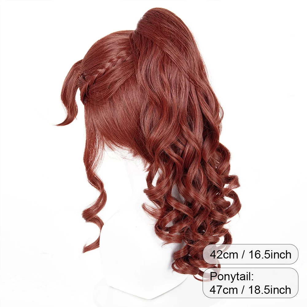 Orange Brown Long Wavy Synthetic Ponytail Clip Wigs Fluffy Heat Resistant Anime Game Cosplay Wig for Daily Party