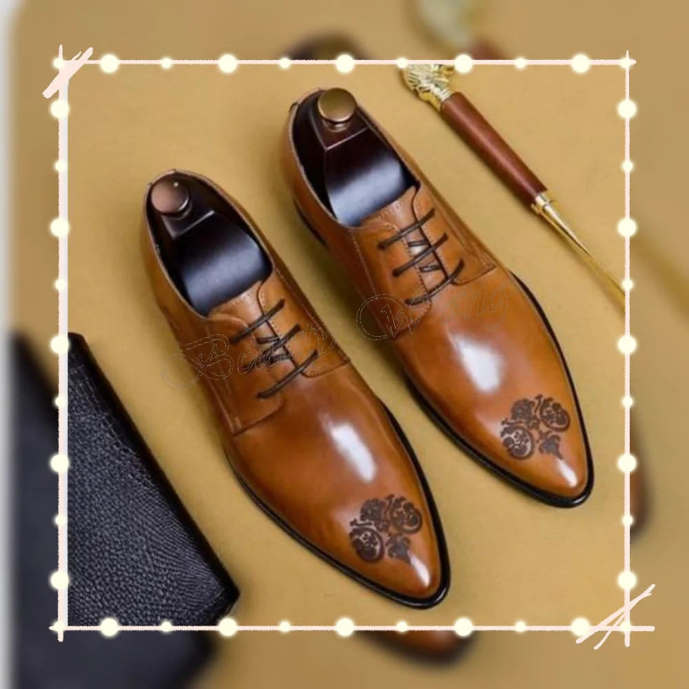 

Brown Sew Lace up Tied Pumps Men Shoes Band Decor Men's Dress Shoes Gentlemen Slip on Party Shoes Big Size 47 Sprig Autumn