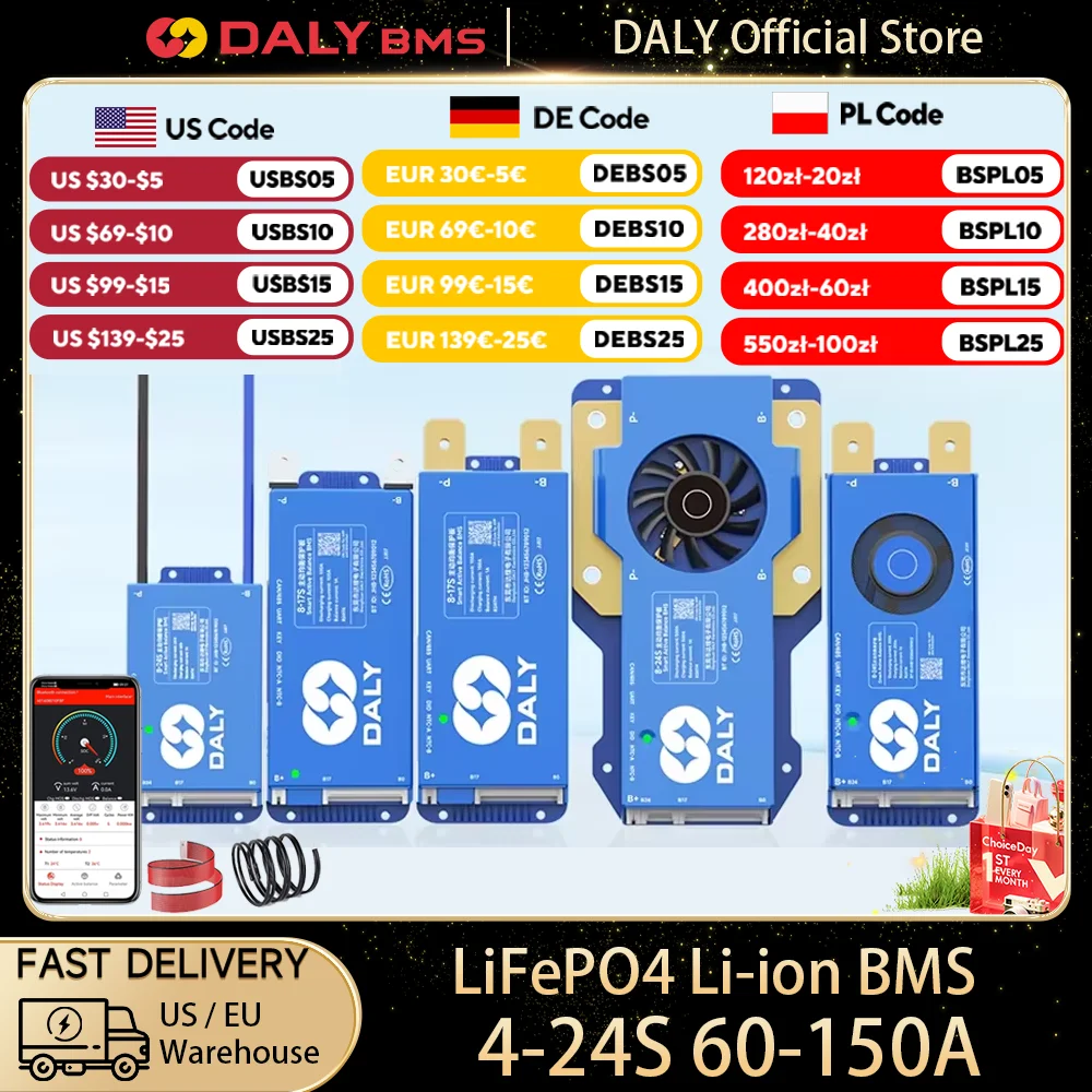 Daly BMS 4S 8S 10S 13S16S 17S 24s Smart bms wifi Bilanciamento attivo BT 200A 100A 150A Lifepo4 Li-ion bms lifepo4 Spedizione tedesca negli Stati Uniti