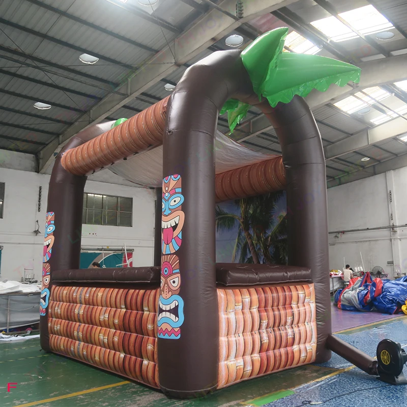 กลางแจ้ง Inflatable Tiki บาร์ปาล์มต้นไม้ Inflatable Beach Bar เต็นท์เสิร์ฟอาหาร Concession Stand สําหรับ Backyard Party