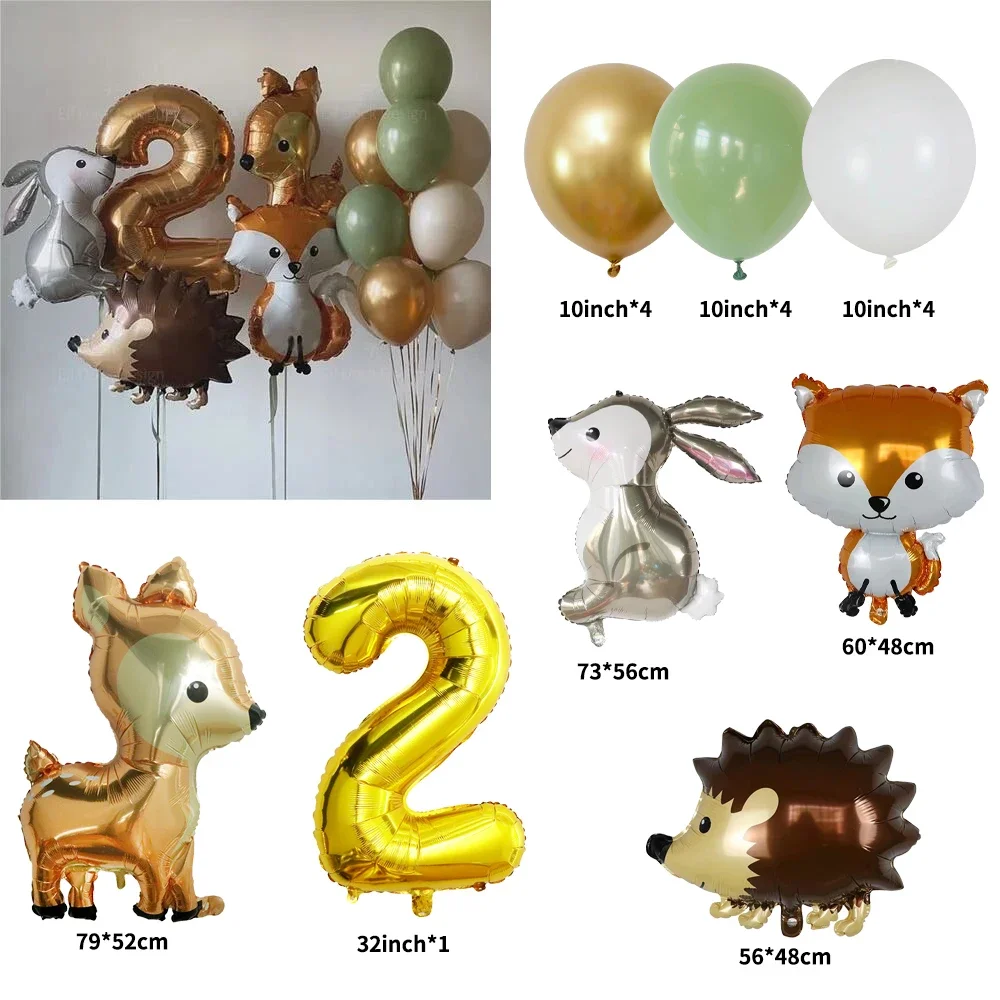 17-teiliges Ballon-Set mit Dschungeltier-Motiv, Girlandenbogen, Safari-Fuchs-Igel-Ballon für Geburtstagsfeier, Party-Dekoration, Zubehör – Detail 6