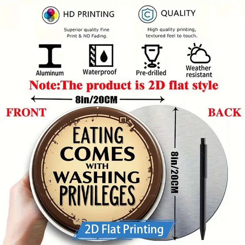 1 قطعة 8x8 بوصة علامة معدنية مزرعة ريفية علامة: "الأكل يأتي مع امتياز الغسيل" ديكور فني معدني عتيق #2