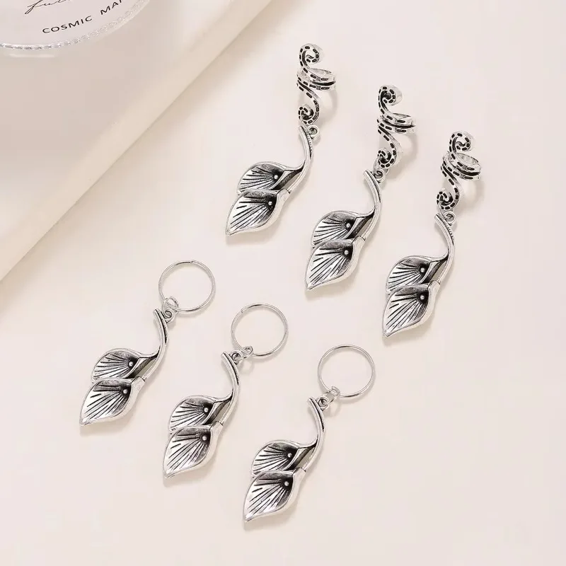 Silver Leaf Vintage Viking Hair Braids Dreadlocks Beads Spiral Charms  Rings Accessories Cuff Clips for Women and Girls Braiders