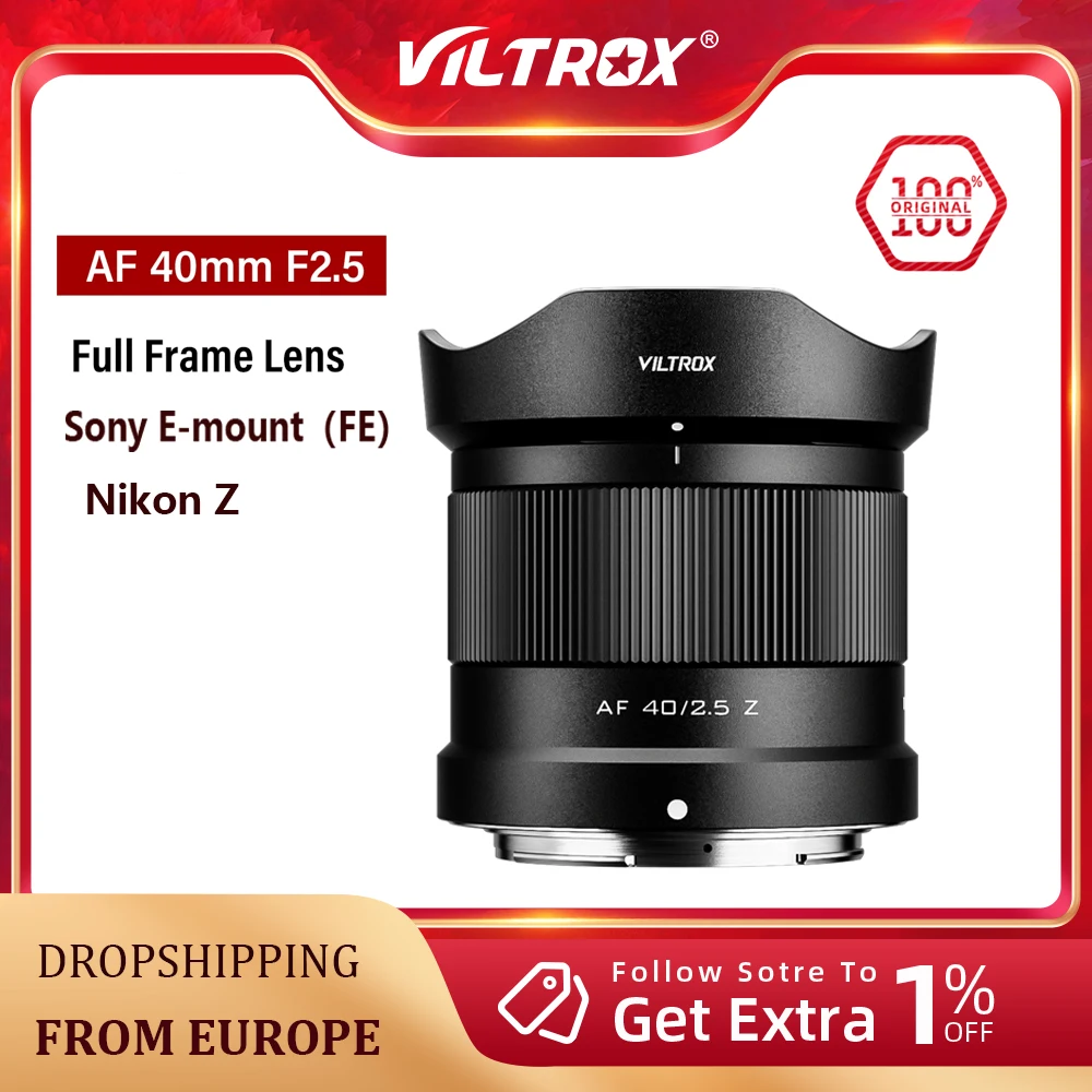 VILTROX 40mm F2.5 for Sony E Lens Nikon Z Lens Camera Lens Full Frame Auto Focus Portrait Vlog Lens For Nikon Zf Zfc Z6 Z7 Z8