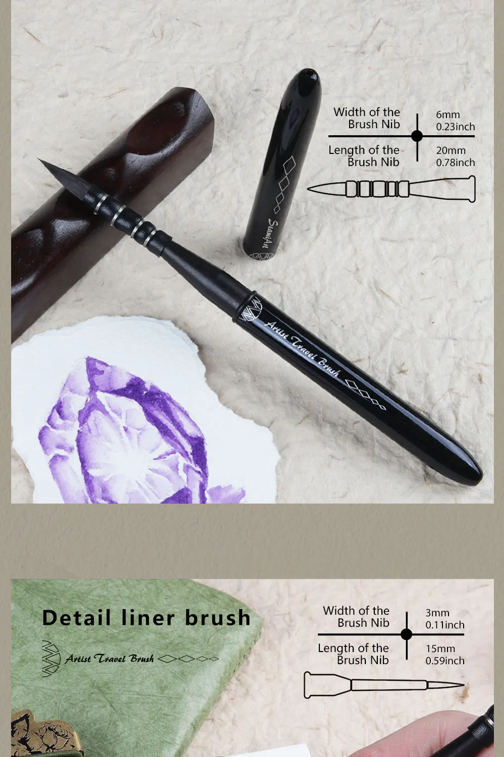 SeamiArt 1 Stück Künstler-Reisepinselstift mit zwei Spitzen, tragbar, Aquarell-Eichhörnchenhaar, französischer Malpinsel für Kunstbedarf – Detail 5