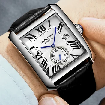 Luxury automatic watch men mechanical wristwatches top brand dress watches square stainless steel waterproof clock CARLTINY 2023