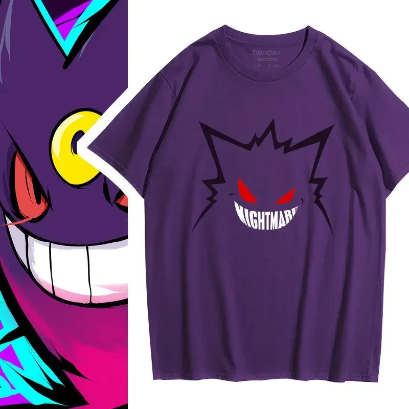 New Pokemon Gengar Summer Boy Short Sleeve T-shirt Pure Cotton Loose Hip Hop Half Sleeve Clothes Student Breathable Exercise Top