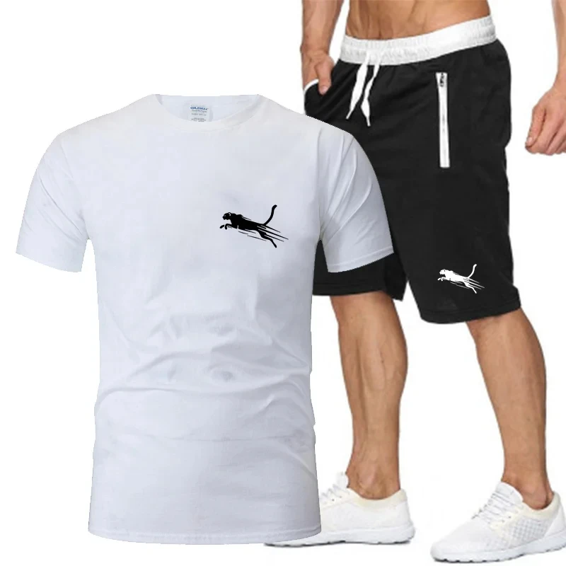 

Men's T-shirts and shorts set with round neckline, printed, breathable, sporty, casual, summer fashion, new, 2-piece set, 2024
