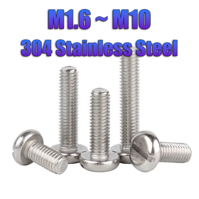 M1.6 M2 M2.5 M3 M4 M5 M6 M8 M10 GB67 304 A2-70 Stainless Steel Slotted Pan Round Head Machine Screw Bolt Length 3-100mm
