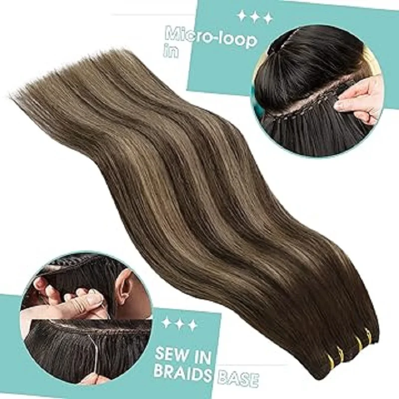 Youngseee costurar em extensões de cabelo balayage extensões de trama de cabelo humano puro costurar em extensões de cabelo humano 14-24 polegada 100g