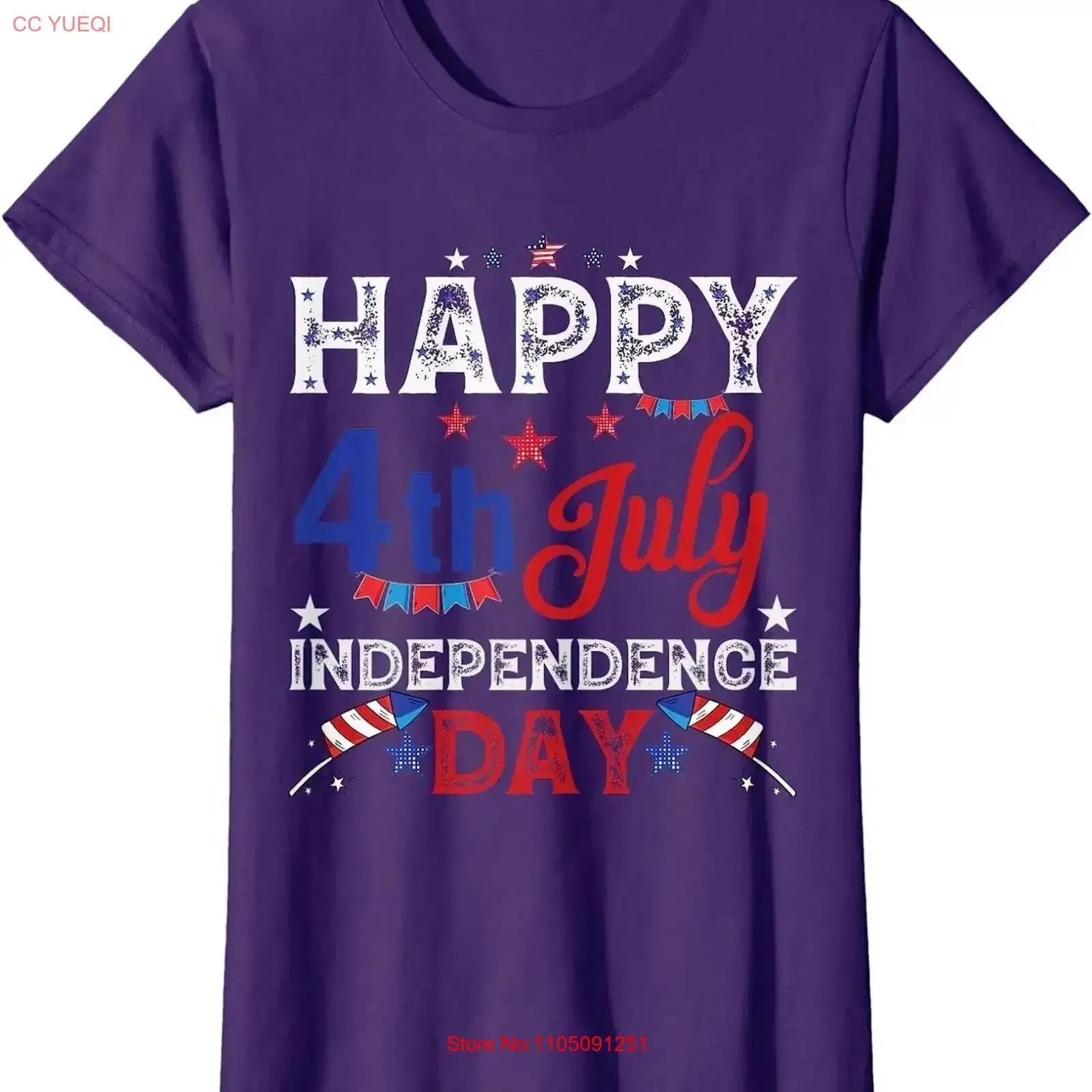 

Happy 4th Of July Patriotic American US Flag Ladies' Crewneck T Shirt vintage Washed Unisex homme Soft Comfortable Breathable
