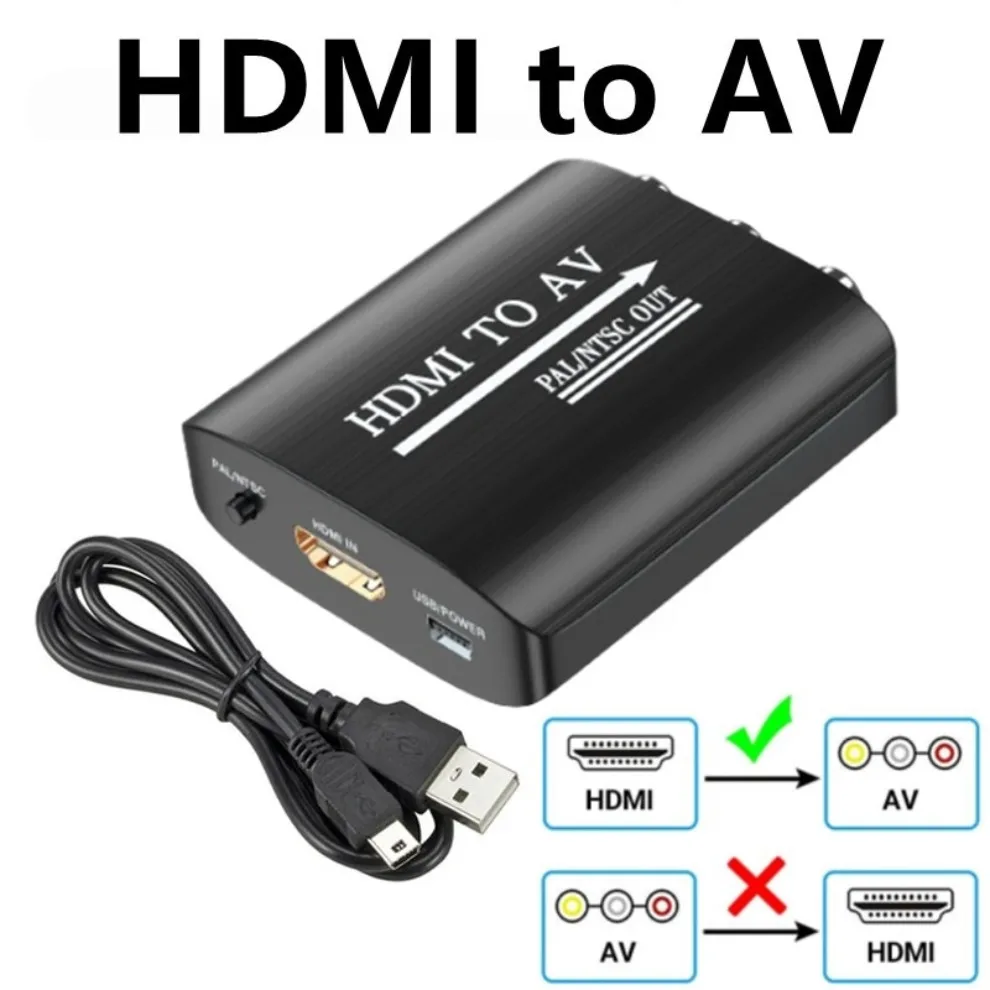 Convertidor de vídeo HDMI a AV RCA CVSB L/R compatible con NTSC PAL HD 1080P RCA AV a HDMI, adaptador compuesto CVBS AV